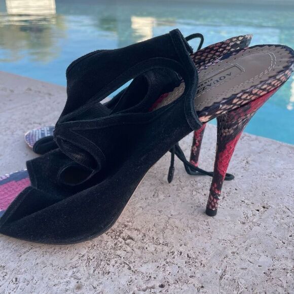 Aquazurra Black Red Python Cutout Heels - Picture 2 of 6